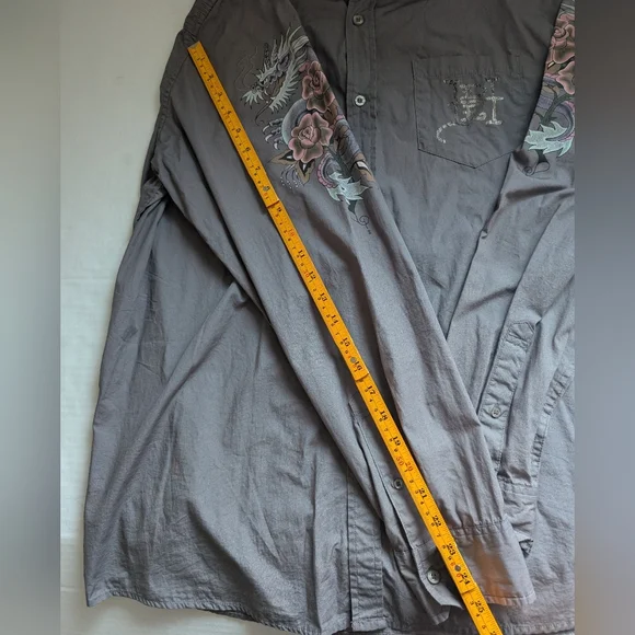 Vtg Ed Hardy Christian Audigier Floral Skull Kiss Of Death Men’s XL Grey - Picture 6 of 16